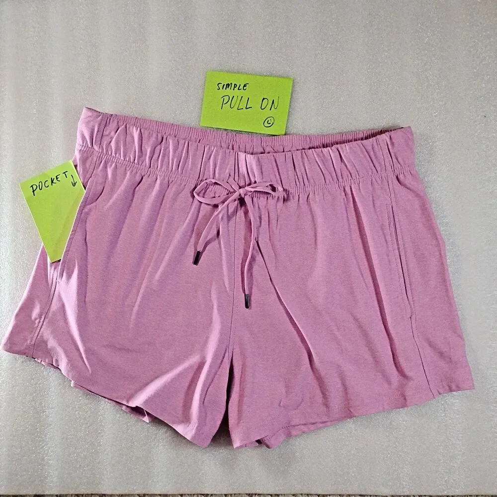 New Gym Shorts with Pockets Women L High Waist Pink Whimsy Soft 💕 Stretchy Boho